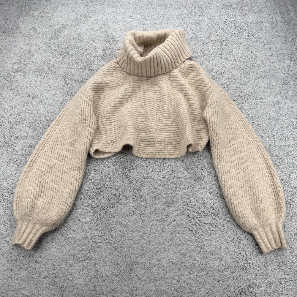 Michael Costello x Revolve Cropped Turtleneck Sweater XXS Open Back Rib Knit